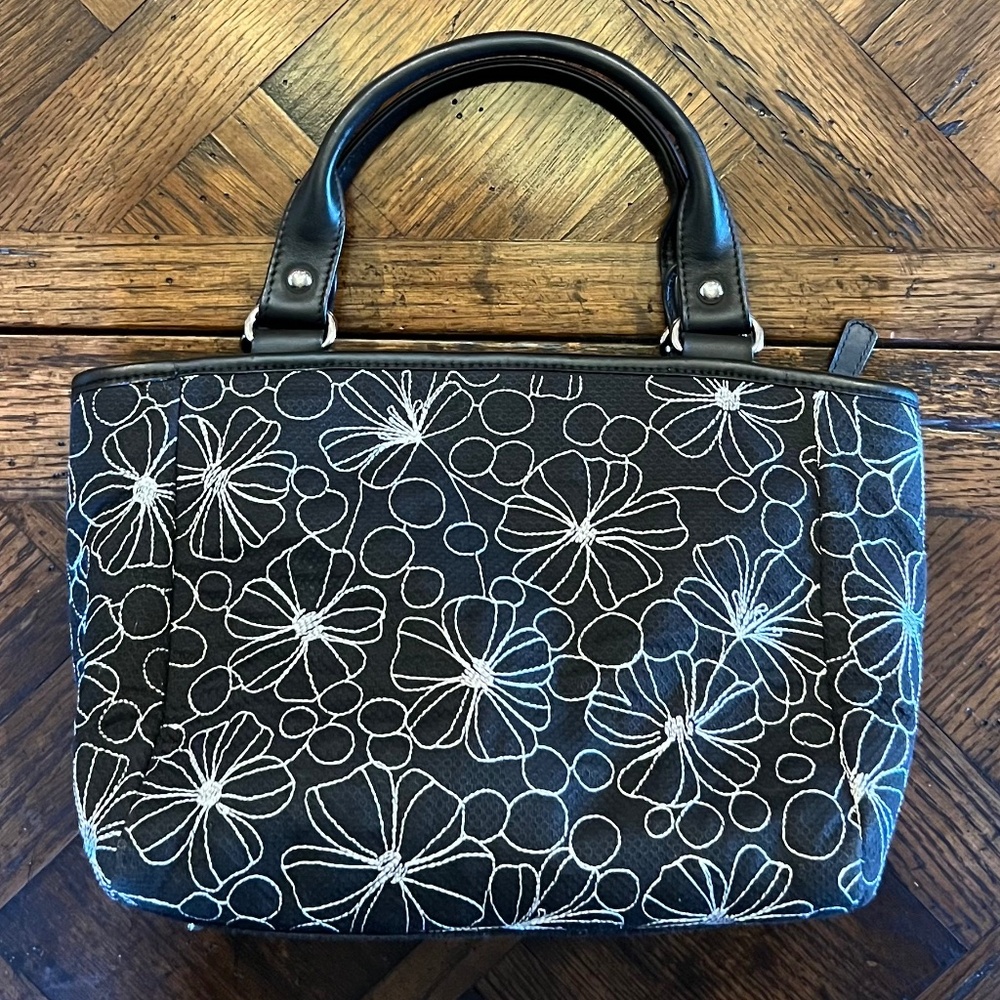 Vintage Talbots Black Women's Bag with White Floral Embroidery